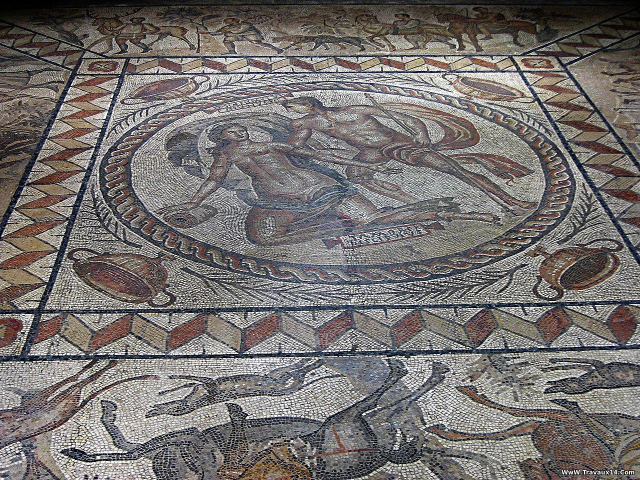 Grande mosaïque de Lillebonne, en Seine-Maritime, conservée au musée départemental des Antiquités de Rouen.